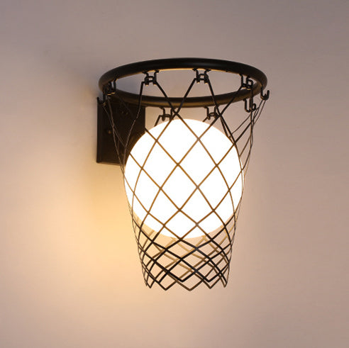 Slamora Kinder Wandleuchte | Basketballkorb Design | Glas & Metall | Art Déco Stil | Schlafzimmerlicht