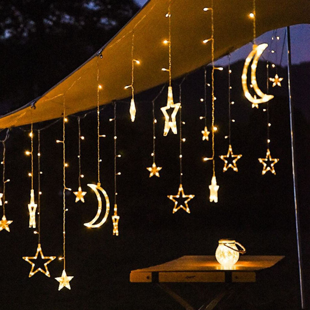 StarLuma SolarCurtain Lichterkette | LED Mond- & Sternendekor | Outdoor Weihnachtsbeleuchtung | Warmweiß oder Farbig