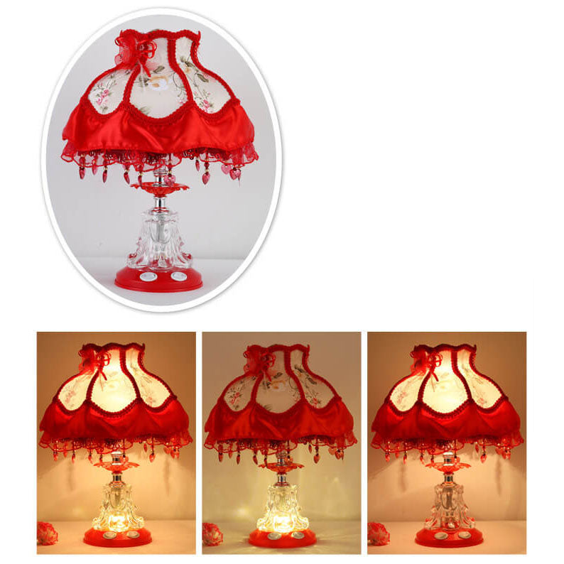 Elarion Glow Tischlampe | Europäisches Design | Stoffschirm & Glasfuß | Dimmbar | Romantische Beleuchtung