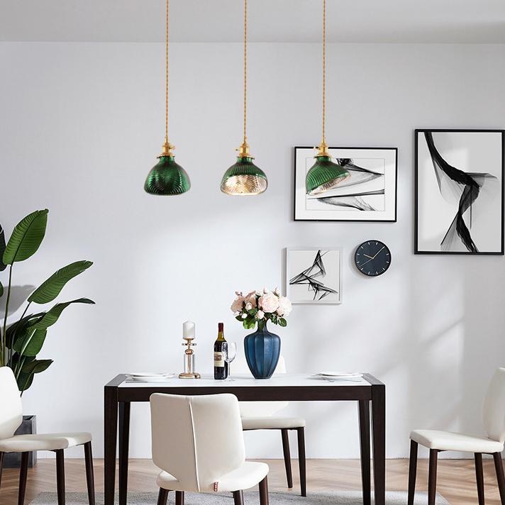VerdiGlow Nordic Vintage Kronleuchter | Messing & Grünes Glas | 1/2/3-Licht Hängelampe | Elegantes Design