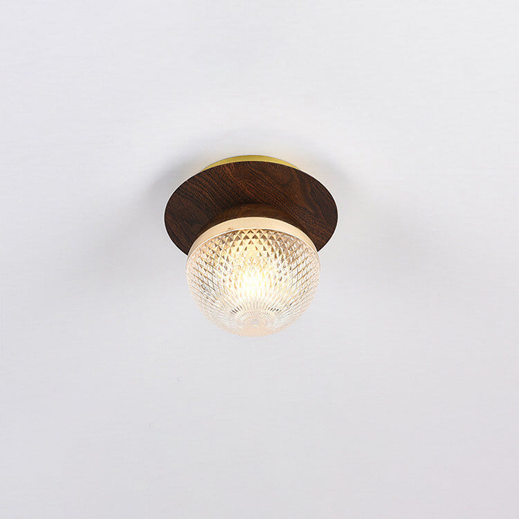 Luniro Minimalistische Deckenleuchte | Glas & Holzoptik | Semi-Flush-Mount | Japanisches Design