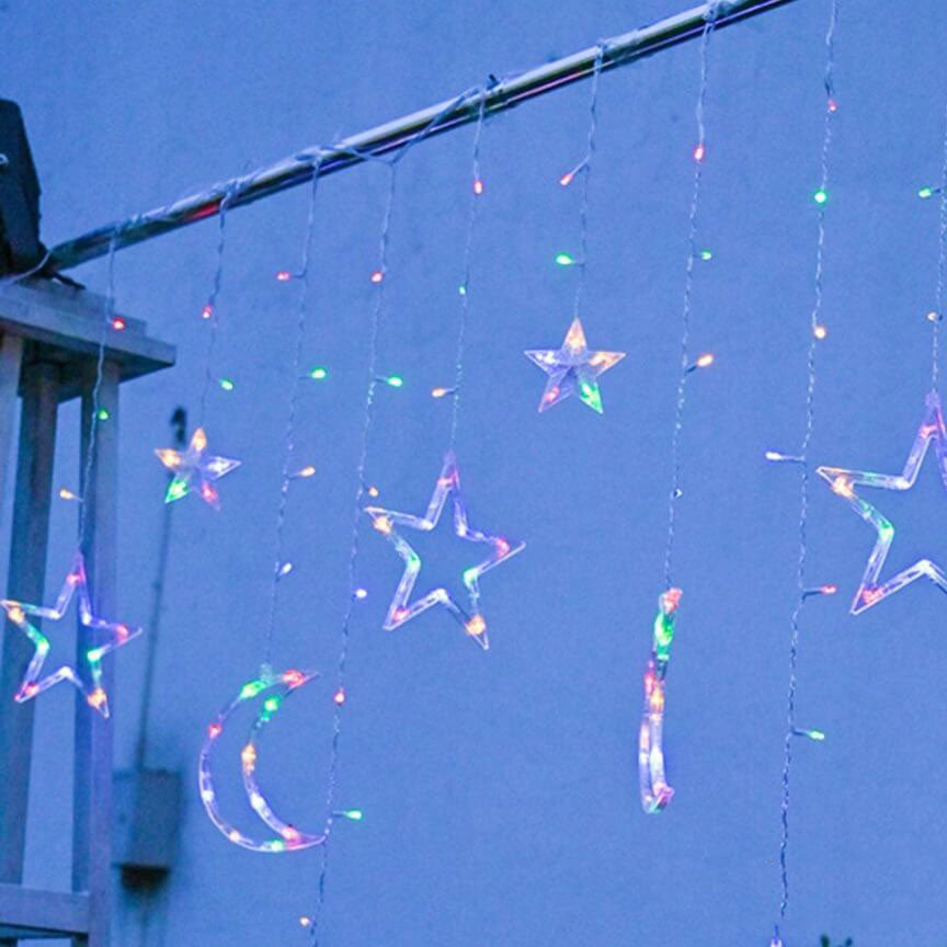 StarLuma SolarCurtain Lichterkette | LED Mond- & Sternendekor | Outdoor Weihnachtsbeleuchtung | Warmweiß oder Farbig