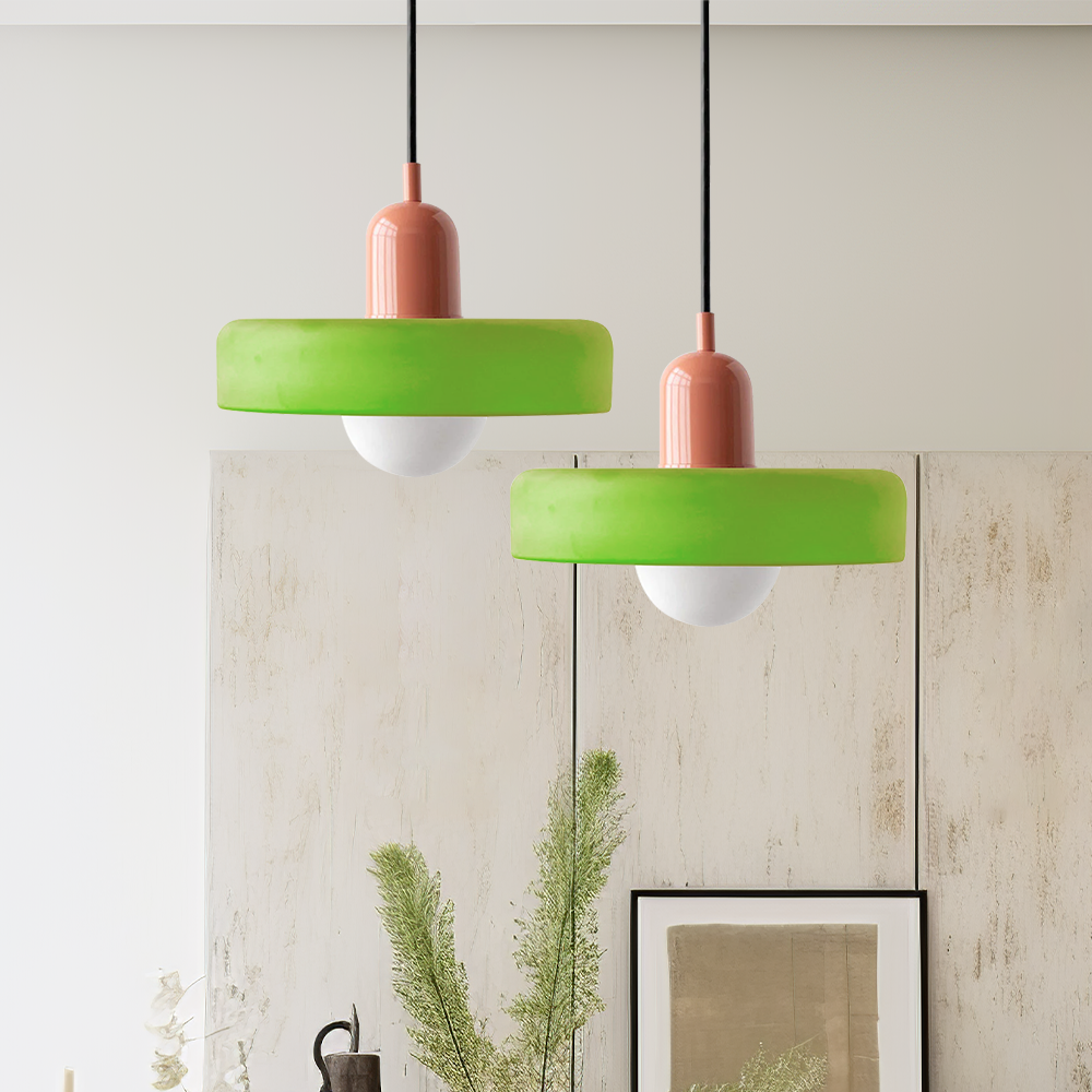 BauArt Pendelleuchte aus farbigem Glas | Elegante Hängeleuchte im Bauhaus-Stil | Designlampe für Wohnzimmer & Esszimmer