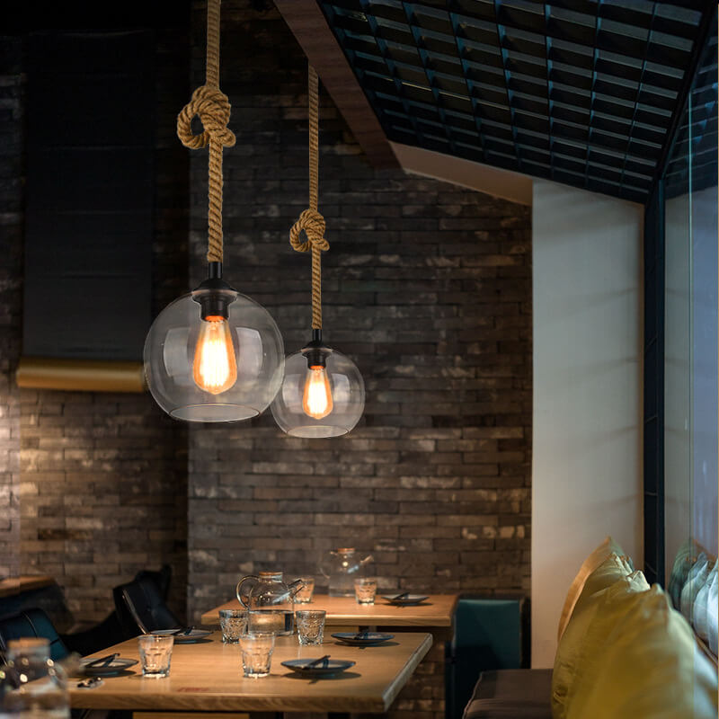 VintageGlow Retro Glas-Pendelleuchte | Rustikales Seil-Design | Echte Handwerkskunst