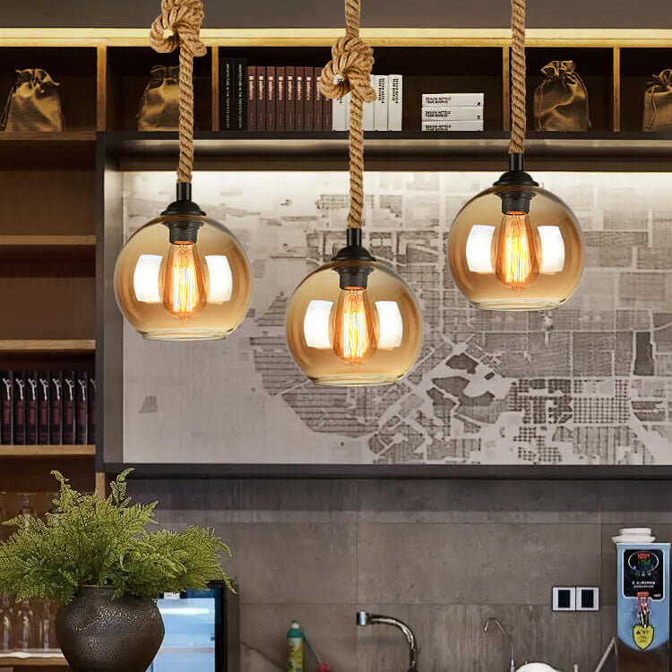 VintageGlow Retro Glas-Pendelleuchte | Rustikales Seil-Design | Echte Handwerkskunst