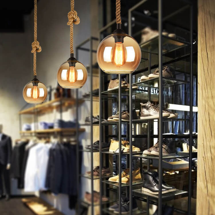 VintageGlow Retro Glas-Pendelleuchte | Rustikales Seil-Design | Echte Handwerkskunst