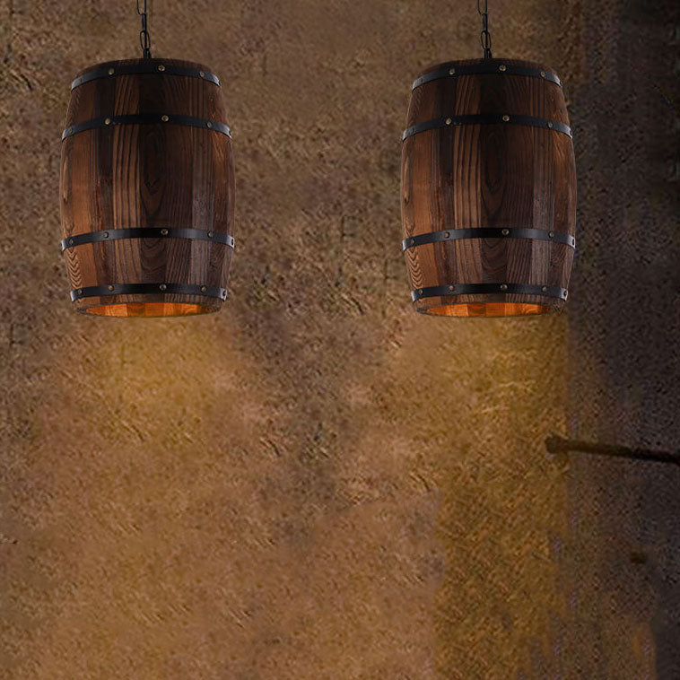 BarrelGlow Vintage Pendelleuchte | Holz-Weinfass-Design | 1-flammig | Rustikale Beleuchtung