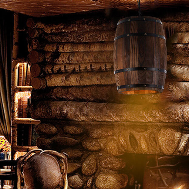 BarrelGlow Vintage Pendelleuchte | Holz-Weinfass-Design | 1-flammig | Rustikale Beleuchtung