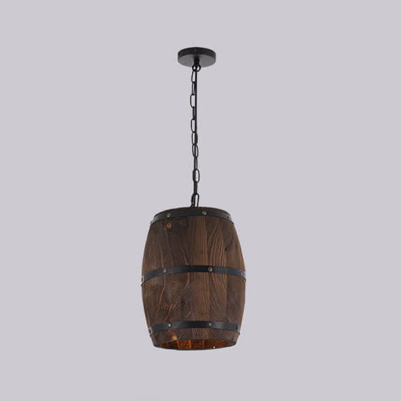 BarrelGlow Vintage Pendelleuchte | Holz-Weinfass-Design | 1-flammig | Rustikale Beleuchtung