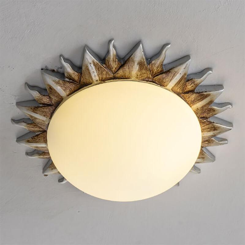 SolaraBowl Deckenleuchte | Vintage Glasschirm im Sonnen-Design | 1/3-Licht Flush-Mount Lampe | Elegante Beleuchtung