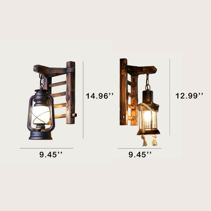 BambooLuxe Wandleuchte | Vintage Kerosin-Look | Bambusgeflecht Basis | 1-Licht Wandlampe