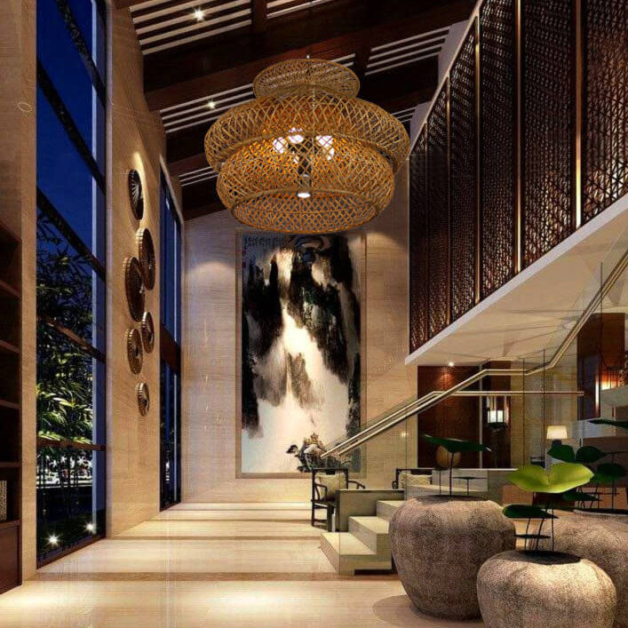 WeaveLux Retro Kronleuchter | Handgewebt | 3 Ebenen | 4/6-flammig | Boho Design für Zuhause