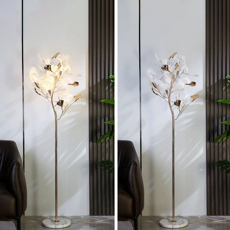 GinkoLuxe Stehlampe | Nordisches Design | Dekorative Ginkgo-Blätter | 5-Licht Bodenlampe | Elegantes Wohnaccessoire