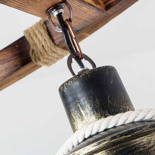 RustiLume Industrial Kronleuchter | Vintage Holz & Metall | 2-Licht Inselleuchte
