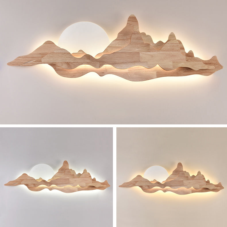 LunaPeak Moderne LED Wandlampe | Bergform Holz-Acryl Design | Wohnzimmer Beleuchtung