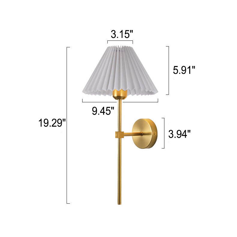 LumiElegance Vintage Wandlampe | Plissee-Stoffschirm | Eleganter Arm | Klassische Beleuchtung