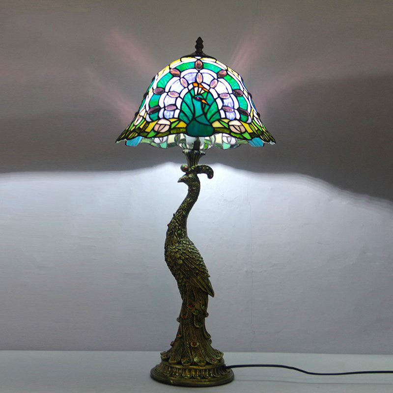 GemGlide Tiffany Tischlampe | Vintage Pfau Design | Glas & Harz | 1-flammig