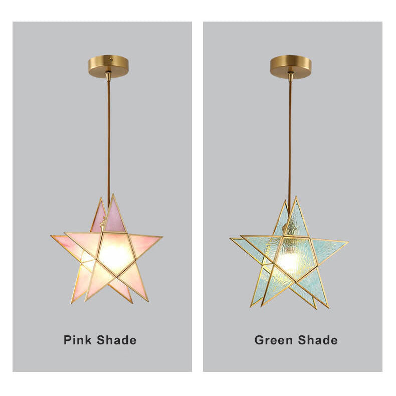 LumoStar Pendelleuchte | Glas mit Wasserstruktur | 1-flammige Sternförmige Hängeleuchte | Modern & Farbig