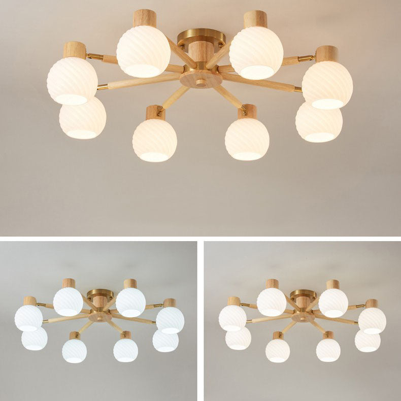 TranquiLight Wabi-Sabi Deckenleuchte | Minimalistisches Design | Holz & Glas | 3/6/8-Licht Lampe