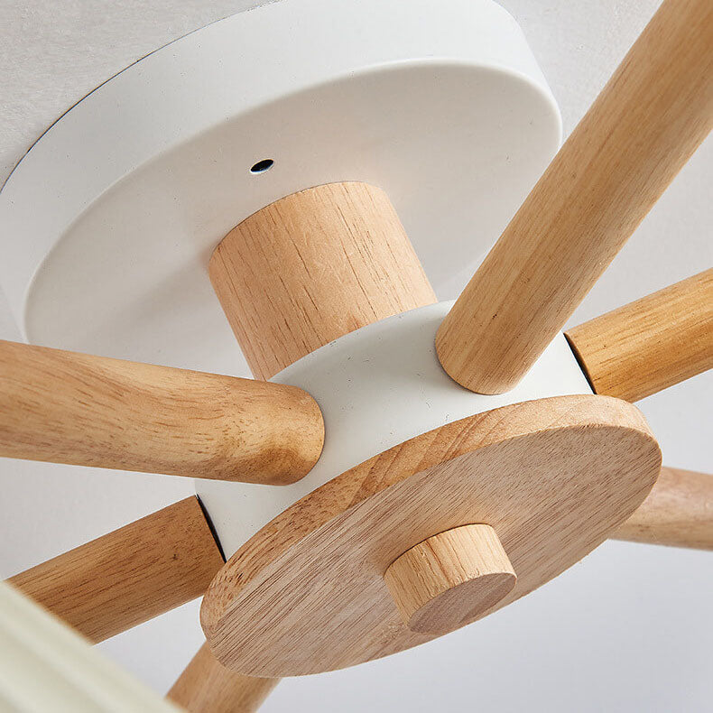 LumiPlea Nordic Holz Deckenleuchte | Plissee-Schirm | 3/6/8-Licht Halbrunde Deckenlampe