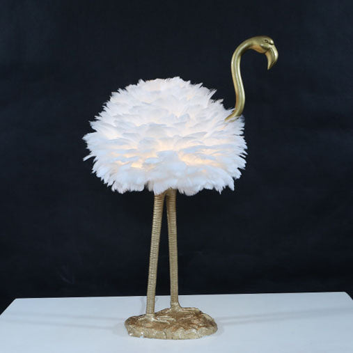 Feathora Nordic Tischlampe | Gänsefedern Design | Flamingo-Kugelstil | Elegante Nachttischbeleuchtung