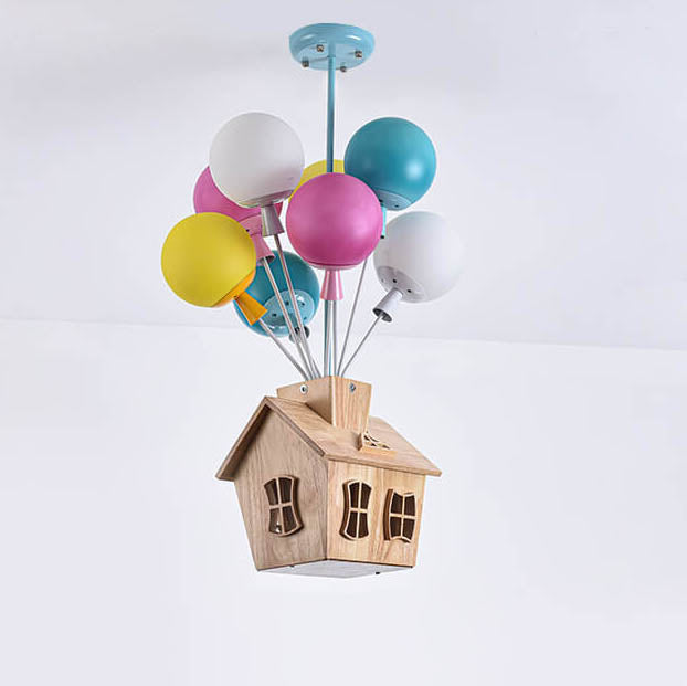 Ballux Kronleuchter | Kreatives Ballon-Design | Eisen, Holz & Glas | 9-flammig | Schlafzimmer-Beleuchtung