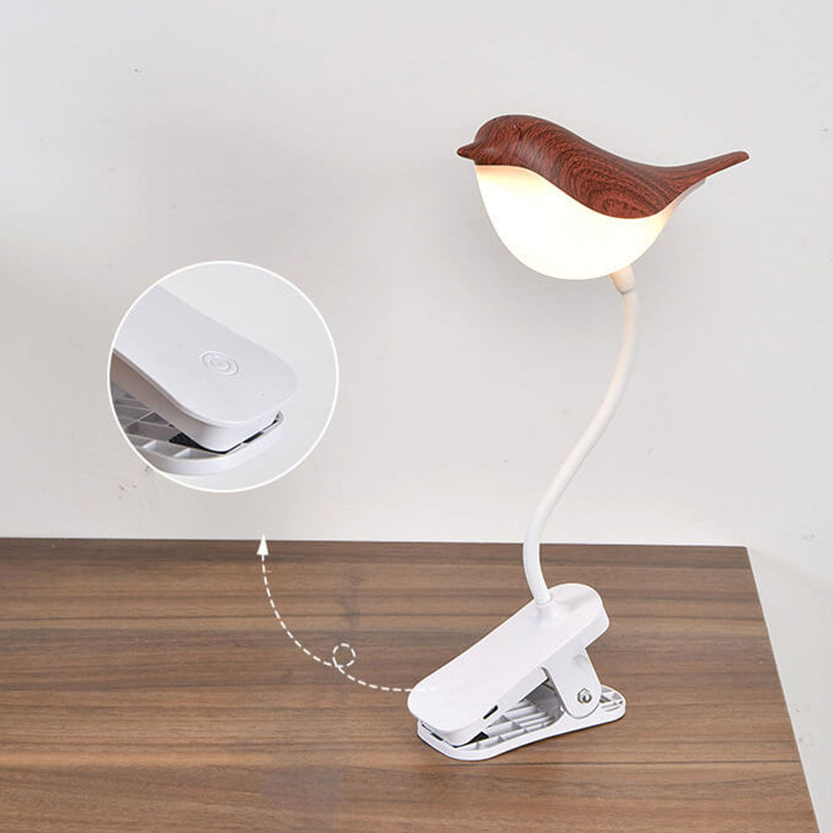 BrightBird Nordic LED Tischlampe | USB-Ladung | Nachtlicht mit Vogelclip | Modernes Design
