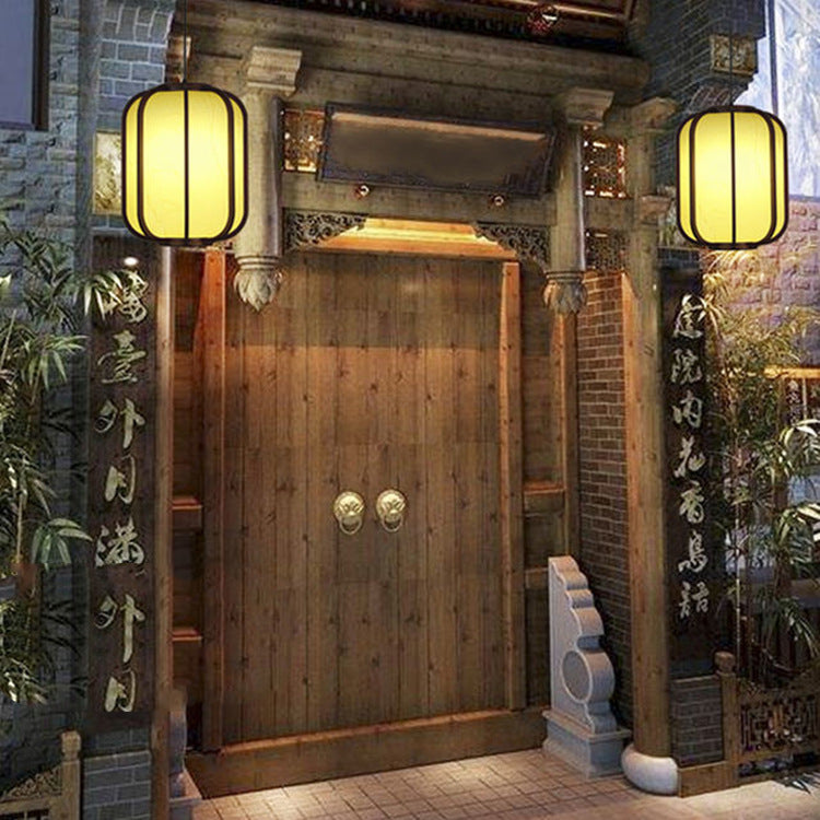 LuxoraChic Modernes Chinesisches Design Pendelleuchte | Faux-Schaffell | Holz-Laterne | LED-Beleuchtung für Zuhause