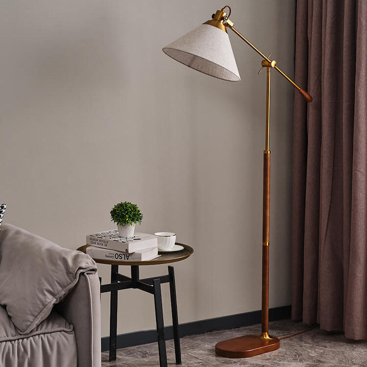 LumoShade Vintage Nordic Design Stehlampe | Stoffschirm | Holz & Metall | Stimmungslicht | Deko für Wohnzimmer & Schlafzimmer