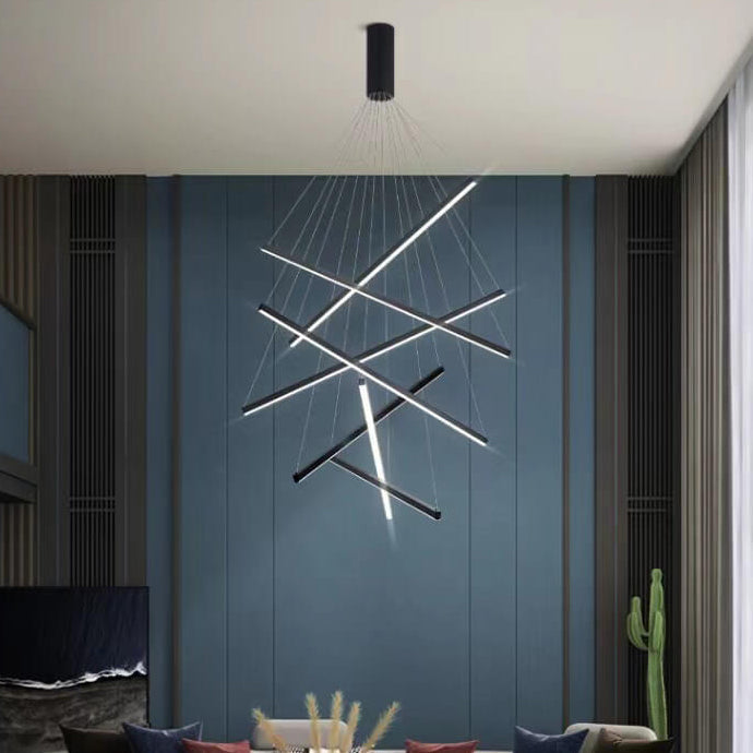 GeoLuma Nordic LED Kronleuchter | Geometrisches Linien-Design aus Eisen & Aluminium | 3-9 Flammen | Modern & Energieeffizient