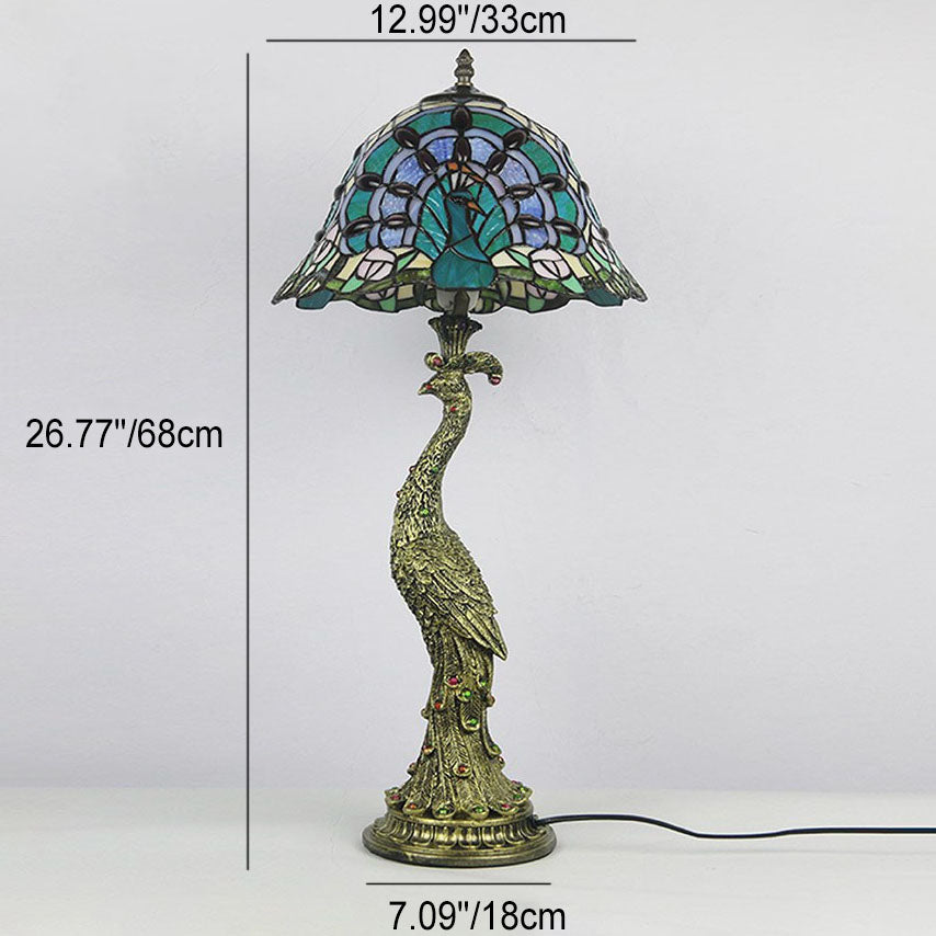 GemGlide Tiffany Tischlampe | Vintage Pfau Design | Glas & Harz | 1-flammig