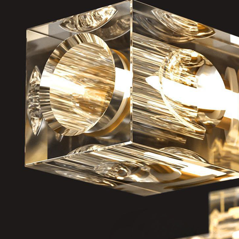 LustreVance Luxus Kupfer Kristall Deckenleuchte | Rechteckig | 4/6/8 Licht | Für Wohnzimmer