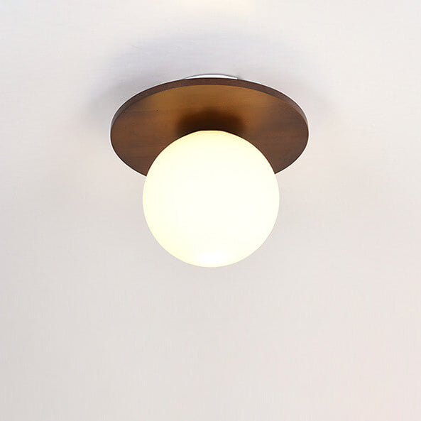 Luniro Minimalistische Deckenleuchte | Glas & Holzoptik | Semi-Flush-Mount | Japanisches Design