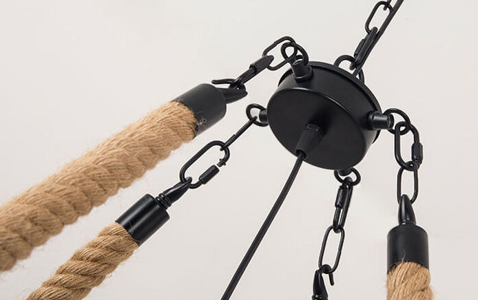 GearLume Retro Industrial Kronleuchter | Eisen-Design | Hanfseil-Lampen | 6/8/10 Leuchten | Vintage Beleuchtung