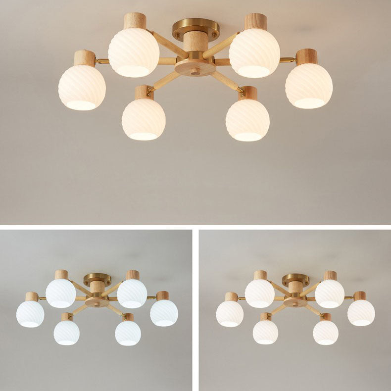 TranquiLight Wabi-Sabi Deckenleuchte | Minimalistisches Design | Holz & Glas | 3/6/8-Licht Lampe