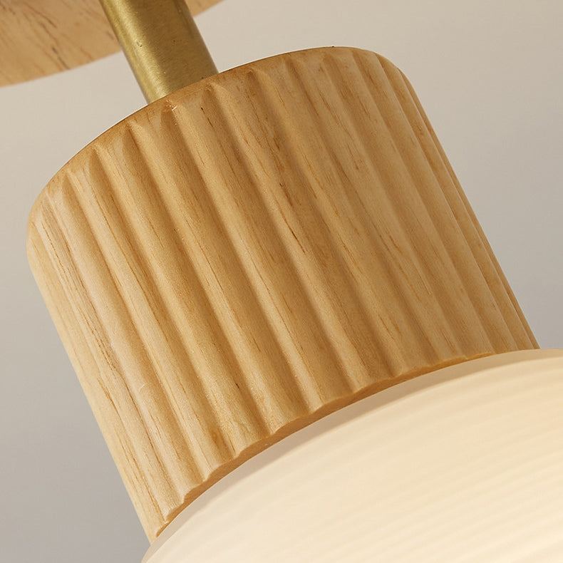 GlowLoom Nordic Oval Deckenleuchte | Holzstreifen Glasdesign | Halbrunde LED Lampe | Moderne Beleuchtung