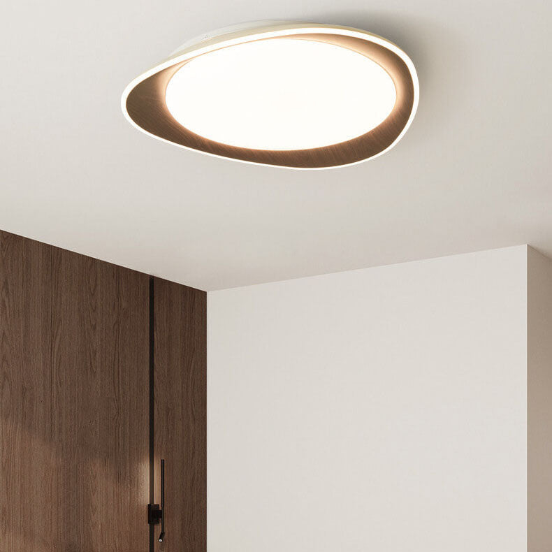 PebbleLuxe Minimalistische LED Deckenleuchte | Holzoptik | Flaches Design | Dimmbare Beleuchtung