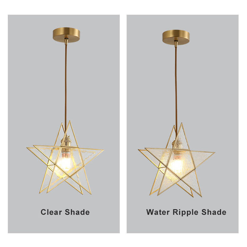 LumoStar Pendelleuchte | Glas mit Wasserstruktur | 1-flammige Sternförmige Hängeleuchte | Modern & Farbig