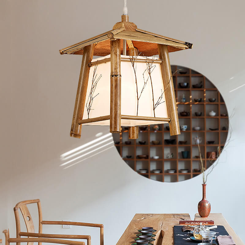 ZenLoom Japanische Bambus Pendelleuchte | Rustikales Design | Handgewebt | Natürliche Beleuchtung für Zuhause