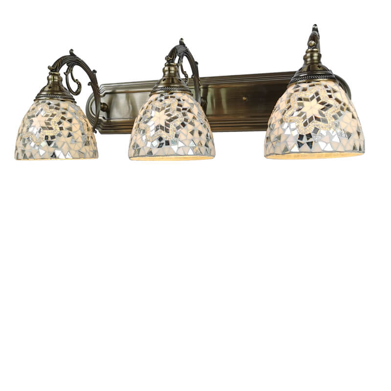 MediterraGlow Tiffany Glas 3-Licht Wandlampe | Mediterranes Design | Badezimmer Vanity Spiegelbeleuchtung | Vintage Stil