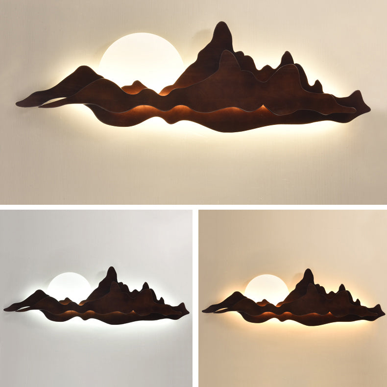 LunaPeak Moderne LED Wandlampe | Bergform Holz-Acryl Design | Wohnzimmer Beleuchtung