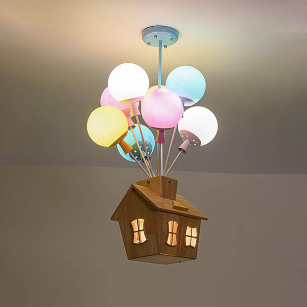 Ballux Kronleuchter | Kreatives Ballon-Design | Eisen, Holz & Glas | 9-flammig | Schlafzimmer-Beleuchtung