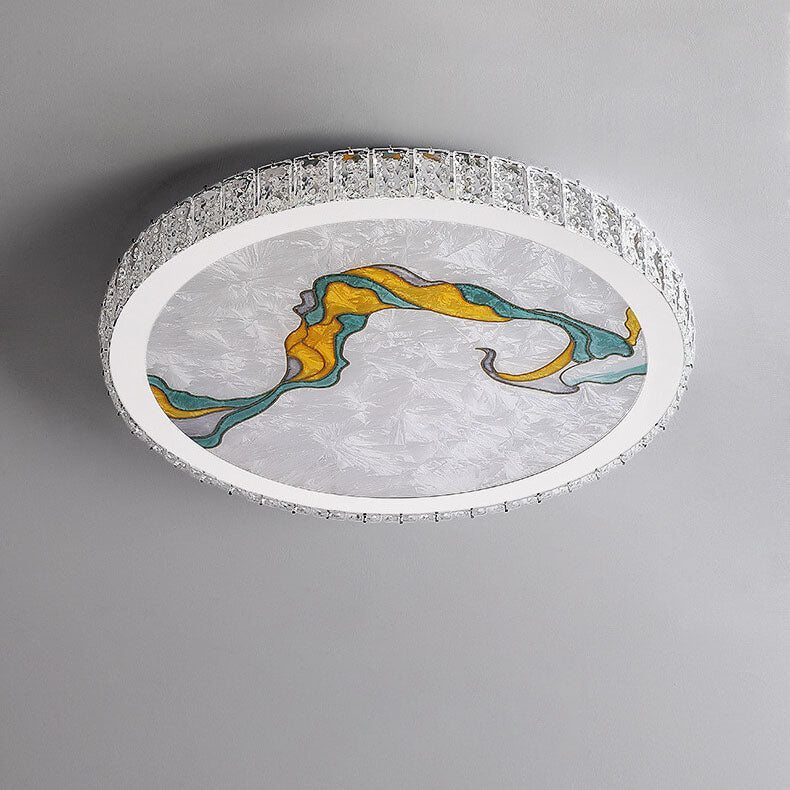 LumiWave Elegance LED Deckenleuchte | Runde Kristall-Deckenleuchte | Modernes Design | Stufenlos dimmbar | Elegante Beleuchtung für Zuhause