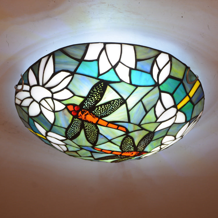 VitraFly Tiffany Deckenleuchte | Vintage Dragonfly Design | Buntes Glas | 2/3-Licht Flush Mount | Exklusive Beleuchtung