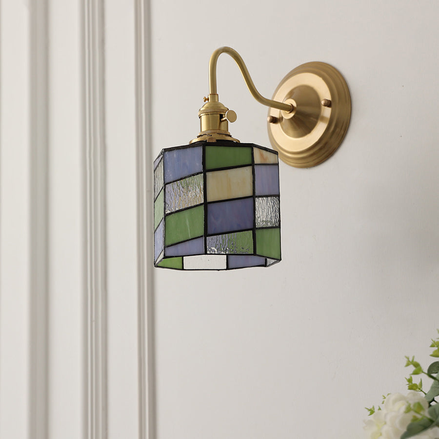 AuroraGlint Tiffany Kupfer Wandleuchte | Klassisches Design | Hochwertiges Glas | Ideal für Wohnzimmer