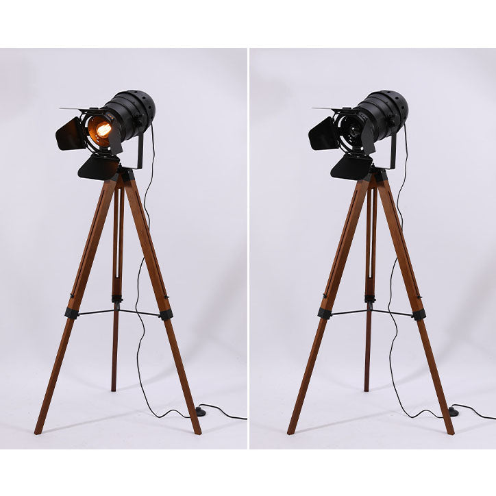 FotoBeam Vintage Stehlampe | Industrial Design | Holz-Stativ & Metall | 1-flammig