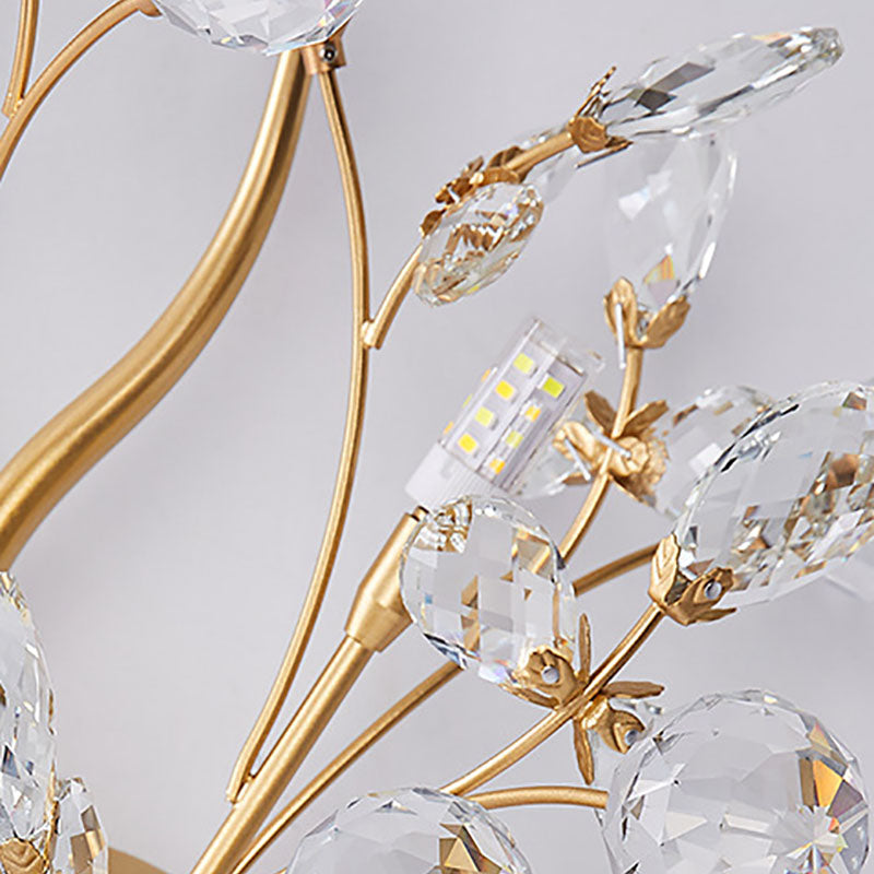 LumoGlo Art Deco Kristall Wandlampe | Luxus 3-Licht Blumen-Ast Design | Elegante Wandbeleuchtung für Wohnzimmer | Dekorative Wandleuchte aus Eisen