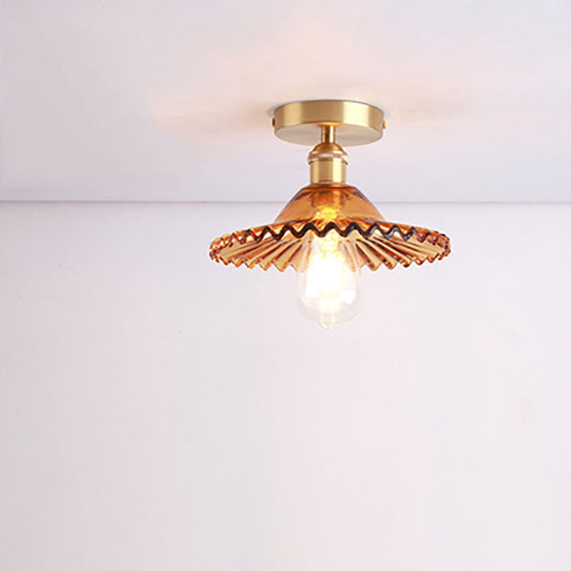 Lotuvia Japanische Vintage Deckenleuchte | Glas & Messing | Lotus Design | Semi-Flush-Mount