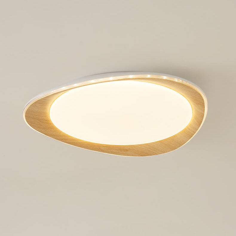 PebbleLuxe Minimalistische LED Deckenleuchte | Holzoptik | Flaches Design | Dimmbare Beleuchtung