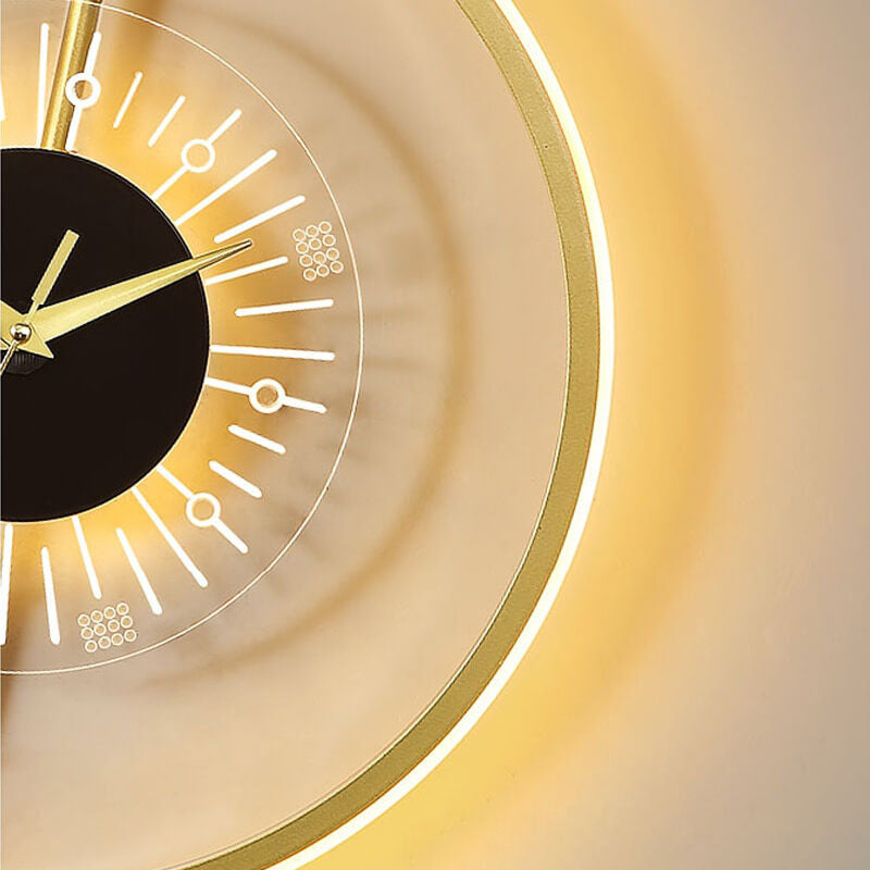 LumeClock LED Wandleuchte | Kreatives Uhrendesign | Goldrahmen | Stimmungsvolle Beleuchtung für Wohnzimmer